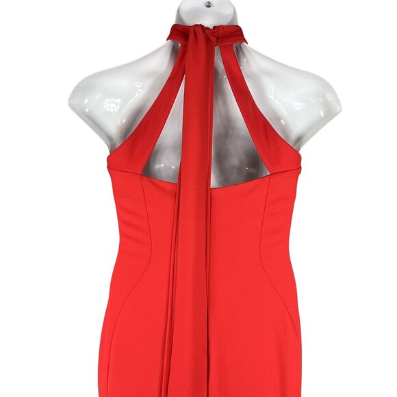 Calvin Klein Womens 8 Red Mock Neck Maxi Dress Tie Minimalist Fairy Formal Event - Picture 4 of 16
